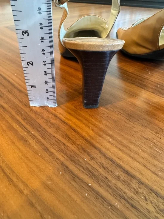 Franco Sarto Slingback Heels Tan Leather Square Toe Size 8 Chic - Picture 5 of 13